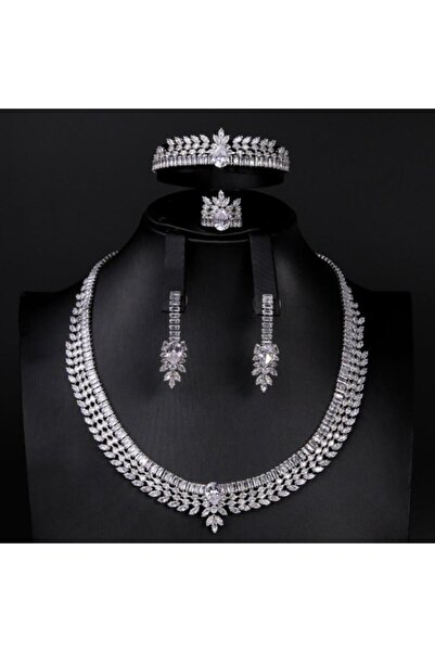 Generic طقم مجوهرات زيركون فاخر بإصدار خاص دقة الماس 5 قطع بضمان على اللون AR...