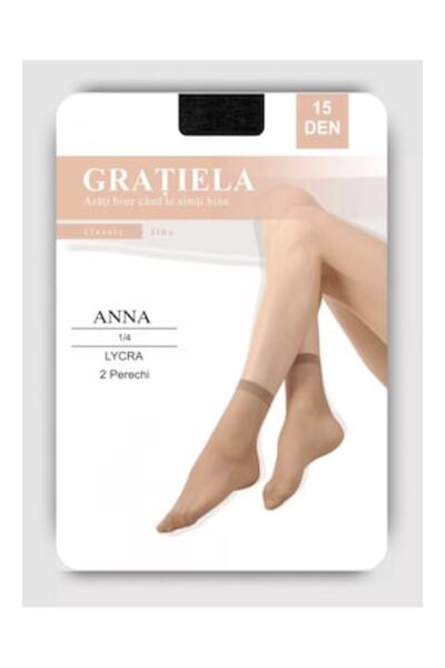 LAURMAR Set of 2 pairs of short socks Lycra 1/4 Anna, Black, 15 den