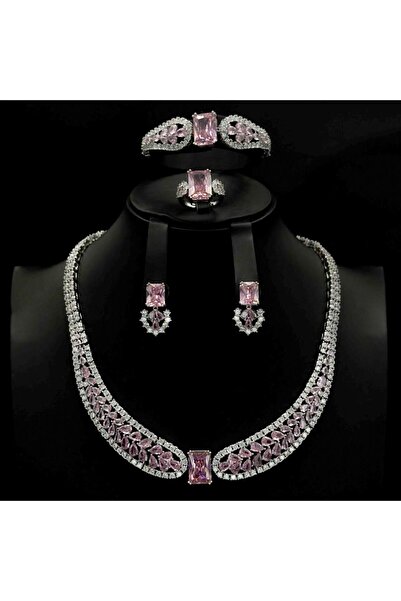 Generic طقم زيركون أنيق بإصدار خاص دقة الماس 5 قطع بضمان على اللون - S-85922