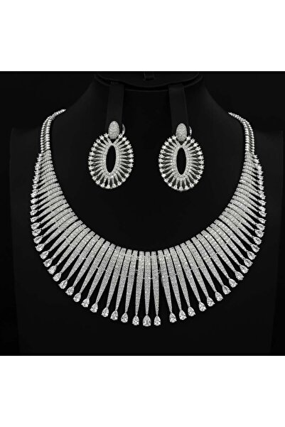 Generic Elegant women's necklace and earring set with zircon stones, sophisticated design for a distinctive look - RN-0061