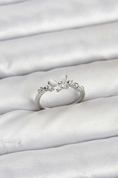 callerrons accessories خاتم نسائي من النحاس الفضي موديل الفراشة - EBJ251219W38783