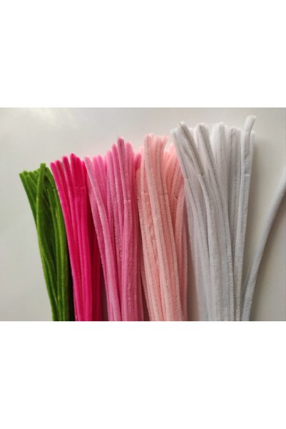 hyc heryerçiçeklenir 5-Piece Chenille Set 25 Pieces A. Army Green, 25 K. Pink, 25 Candy Pink, A.Pink, 25 White, Fuzzy Wire