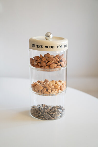 Dekorzdükkan 3 Katlı Krem Motto Cam Çerezlik