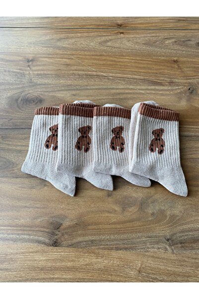 Nexa Doğaltaş Set of 4 Teddy Bear Patterned Tennis Socks