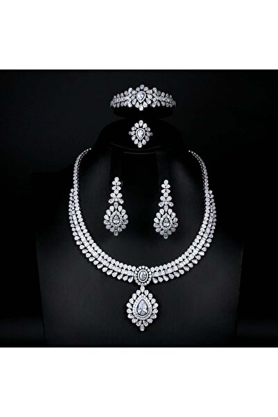 Generic طقم مجوهرات زيركون فاخر بإصدار خاص دقة الماس 5 قطع بضمان على اللونfa-...