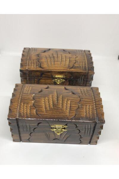 Lebron El İşçiliği Oymalı Ahşap Takı ve Anı Sandığı – Ceviz Renk Küçük
