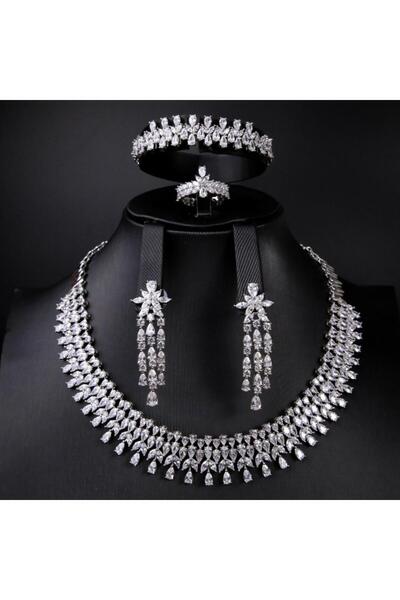 Generic طقم مجوهرات زيركون فاخر بإصدار خاص دقة الماس 5 قطع بضمان على اللون