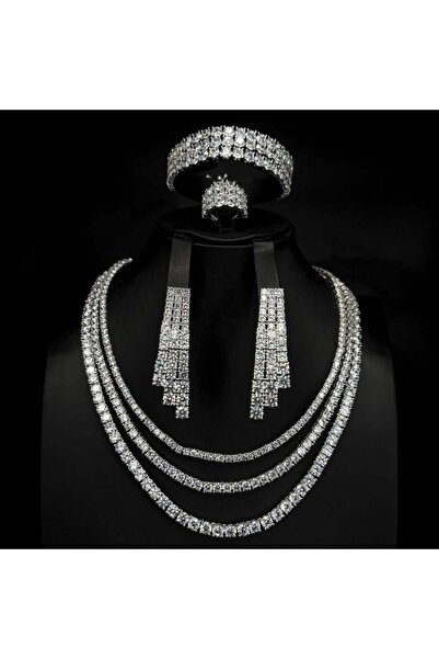 Generic طقم زيركون فاخر بإصدار خاص دقة الماس 5 قطع بضمان على اللون - S-6205