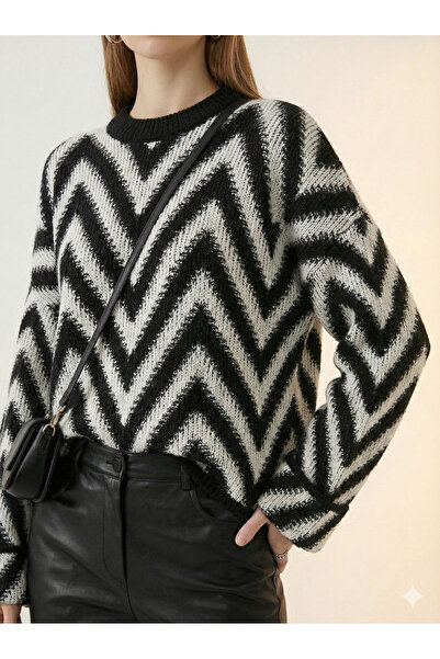 shE tekstil Zigzag Patterned Sweater Black