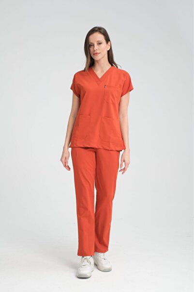 YILMAZ Likralı kiremit renk hemşire üniforması -nefes alan kumaş-kırışmaz