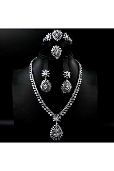 Generic طقم مجوهرات زيركون فاخر بإصدار خاص دقة الماس 5 قطع بضمان على اللون S-...