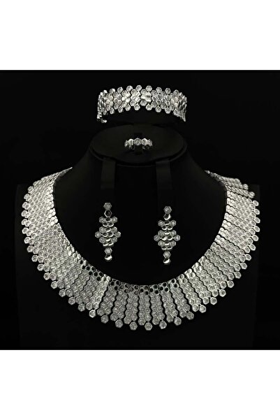 Generic طقم زيركون فضي أنيق بإصدار خاص دقة الماس 5 قطع بضمان على اللون