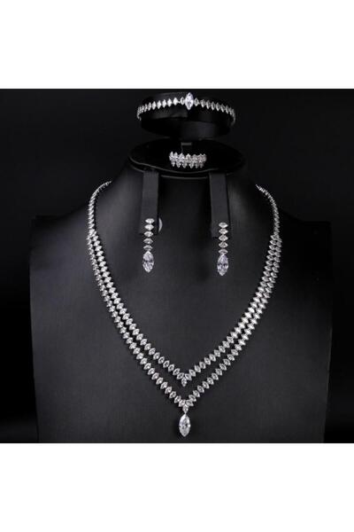 Generic طقم مجوهرات زيركون فاخر بإصدار خاص دقة الماس 5 قطع بضمان على اللون ABH-7368\8M