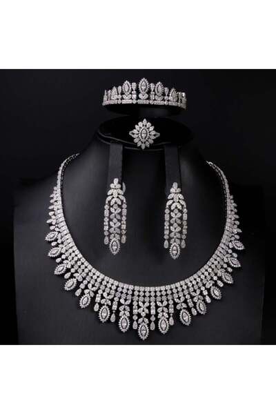 Generic طقم مجوهرات زيركون فاخر بإصدار خاص دقة الماس 5 قطع بضمان على اللون S-...