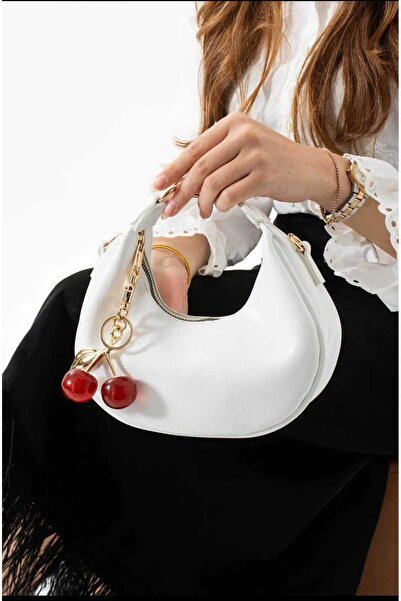 ÖZÜM TAKI Women's Hand and Shoulder Bag White with Cherry Charm Gift