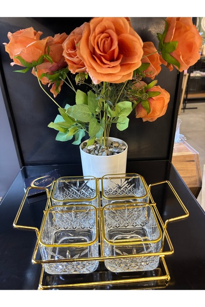 ARS HOME DEKOR Paşabahçe Timeless Real Gold-Plated Snack Bowl with Divider and Stand, for Breakfast, Presentation, Decorative