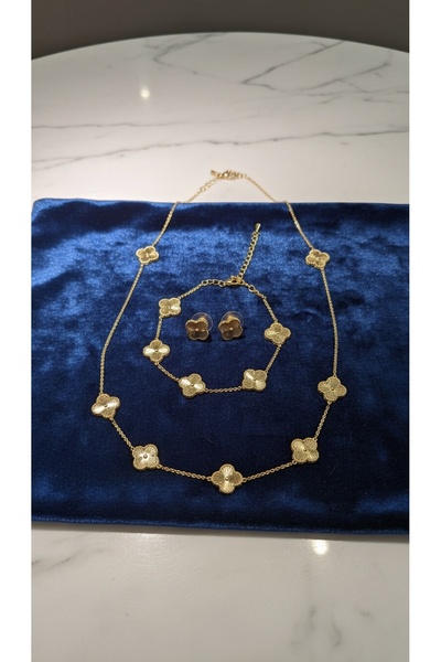 SR Jewelry Box Gold Çiçek Detaylı Kolye Bileklik Küpe Seti | Minimal Lüks & Z...