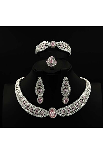 Generic طقم زيركون أنيق بإصدار خاص دقة الماس 5 قطع بضمان على اللون