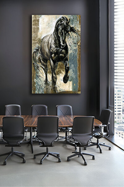 DecorAnatolia Çizgilerde Asalet – Kara Kalem At Portresi Cam Tablo