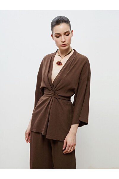 LC Waikiki Shawl Collar Linen Blend Women's Kimono