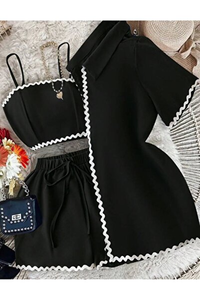 kendii modamm Special Design Striped Detail Nightgown Three-Piece Set Suit