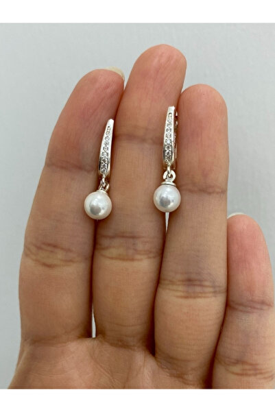 925 Ayar Gümüş 6 mm Sallantılı İnci Küpe