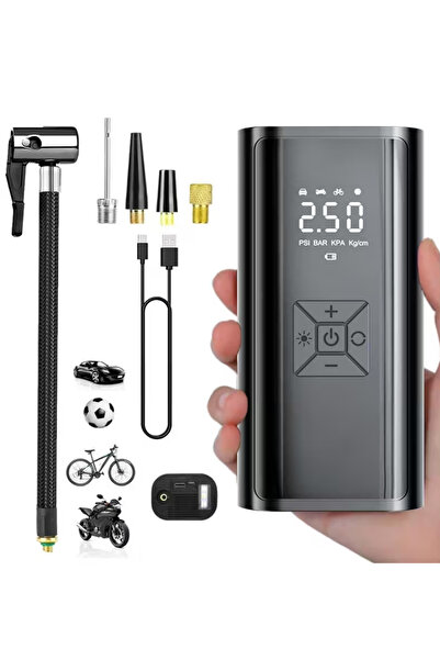 BEKAZE Şarjlı Taşınabilir Oto Kompresör | Powerbank & El Fenerli Lastik Şişirme Pompası