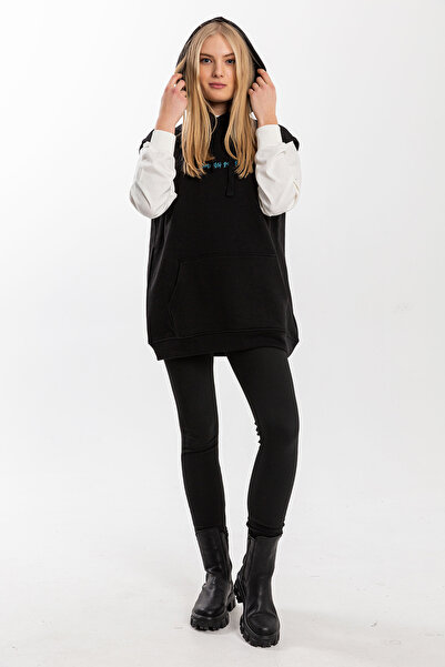 Common People Oversize Siyah Kolsuz Hoodie