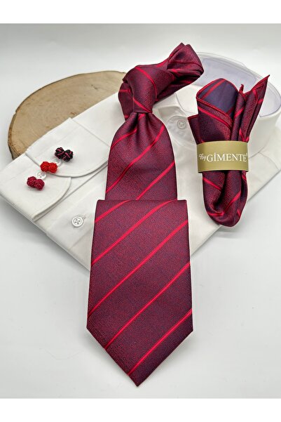 Gutiero ربطة عنق كلاسيكية مخططة باللون الأحمر مع منديل