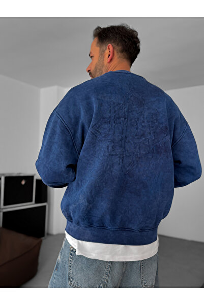 BYBASICMAN سترة رياضية قابلة للغسل باللون الأزرق الداكن مع تطريز على الظهر C-4624