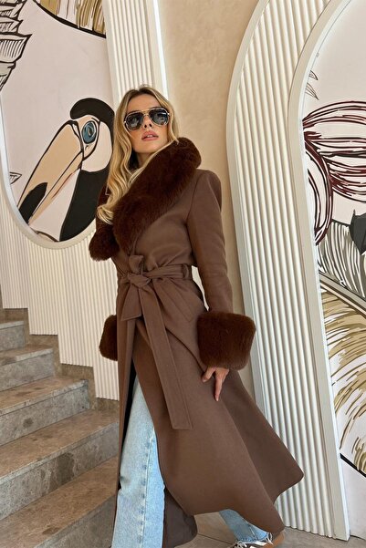 Rain and River KÜRK DETAYLI 130 CM UZUN KAŞE KABAN