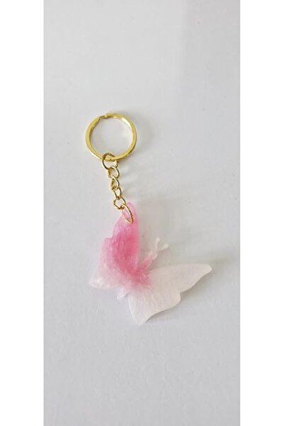 pınaxar Μπρελόκ Πεταλούδα - Χρυσό Μεταλλικό Δαχτυλίδι Ροζ Λευκό Εποξειδικό 5 εκ.