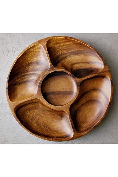 Smyak Acacia Wood 5-Compartment Divided Round Presentation Tray