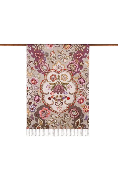 ipekevi Taç Yaprak Desenli İpek Şal Taş