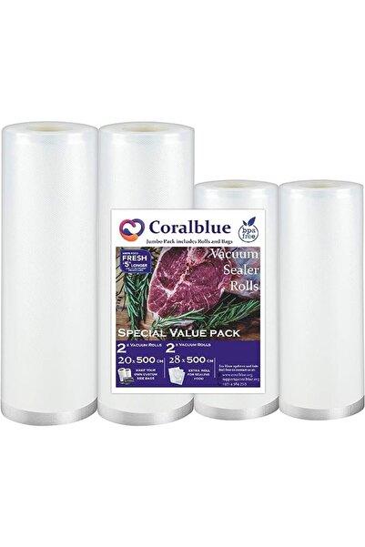 Coralblue لفائف تغليف بالتفريغ الهوائي - عبوة من 4 قطع