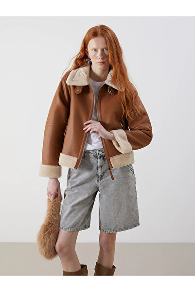 LC Waikiki Shirt Collar Women's Leather Look Coat