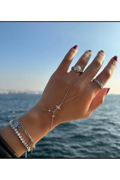 Ceso Accesories Women's Silver Color Crystal Stone Star Figured Shahmeran Hand Jewelry