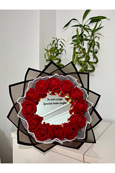 Pretty Kırmızı Gül Buketi İnci Tüllü Aynalı Buket Doğum Günü Buketi Sevgilile...