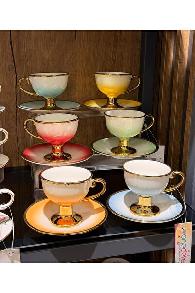 Onedekor 6'lı Porselen Victoria Gold Renkli Kahve Fincanı Mikasa Moor