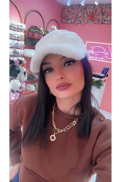 La She Accessories White Plush Hat