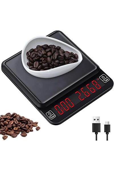 Gluckluz ميزان قهوة مزود بمؤقت، سعة 3 كجم/0.1 جم، عالي الدقة، قابل لإعادة الشحن، رقمي، لحبوب قهوة الإسبريسو