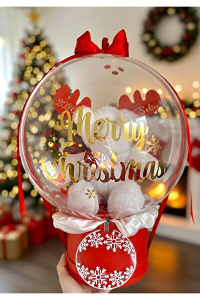 celinegiftbox Yılbaşı Peluş İsimli Geyikli Hediye Balon Kutusu / Yeniyıl Hedi...