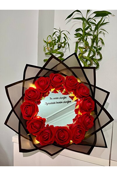 Pretty Ledli Kırmızı Gül Buketi Aynalı Buket Doğum Günü Buketi Sevgililer Gün...