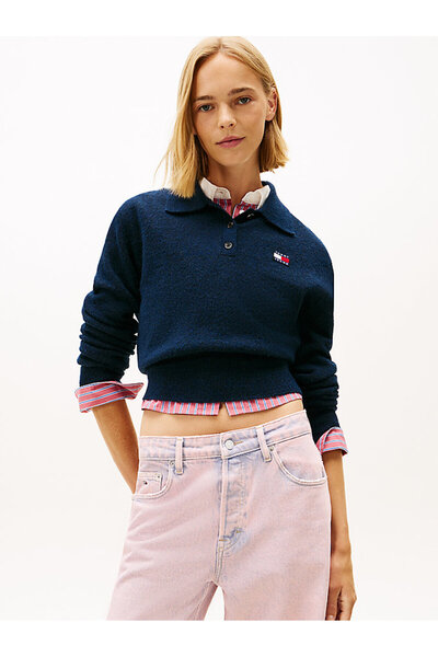 Tommy Hilfiger Kadın TJW Fluffy Polo Yaka Kazak