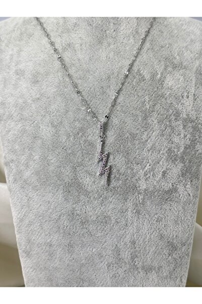 divakse Steel Necklace Lightning Model with Zircon Stone Silver
