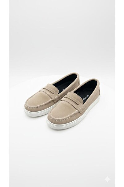 BeSteps Bej Süet Loafer Hakiki Deri Termo Kaymaz Taban El Yapımı Erkek Çocuk ...