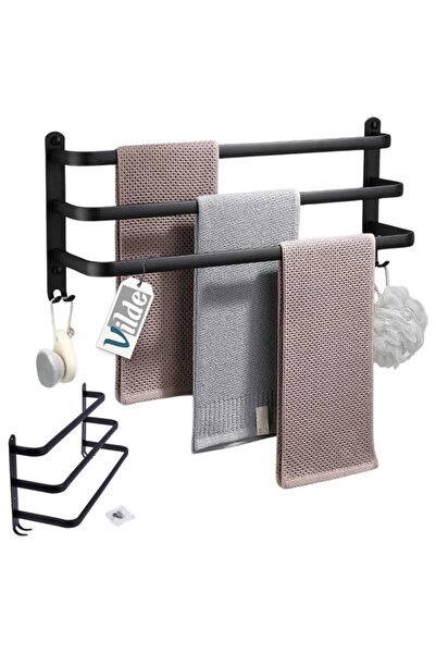 OEM Suport pentru prosoape din aluminiu, cu 3 brațe rabatabile și 4 suporturi, 40 cm, Culoare Negru Mat