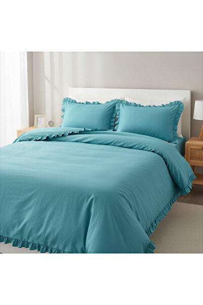 By Masuaa Double Ruffled Bedding Set and 2 Ruffled Pillowcases |   Without Sheets |   100% Cotton