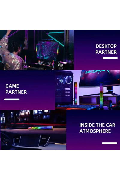 LIGHTNIX 4 Boyutlu RGB Çubuk Ekolayzer 20 CM Araç İçi ve Masaüstü Şarjlı Müzi...