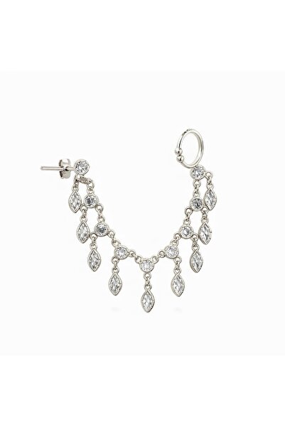 neslyaccessories Drop Stone Chain Dangle Single Ear Pin Ear Cuff (Silver)